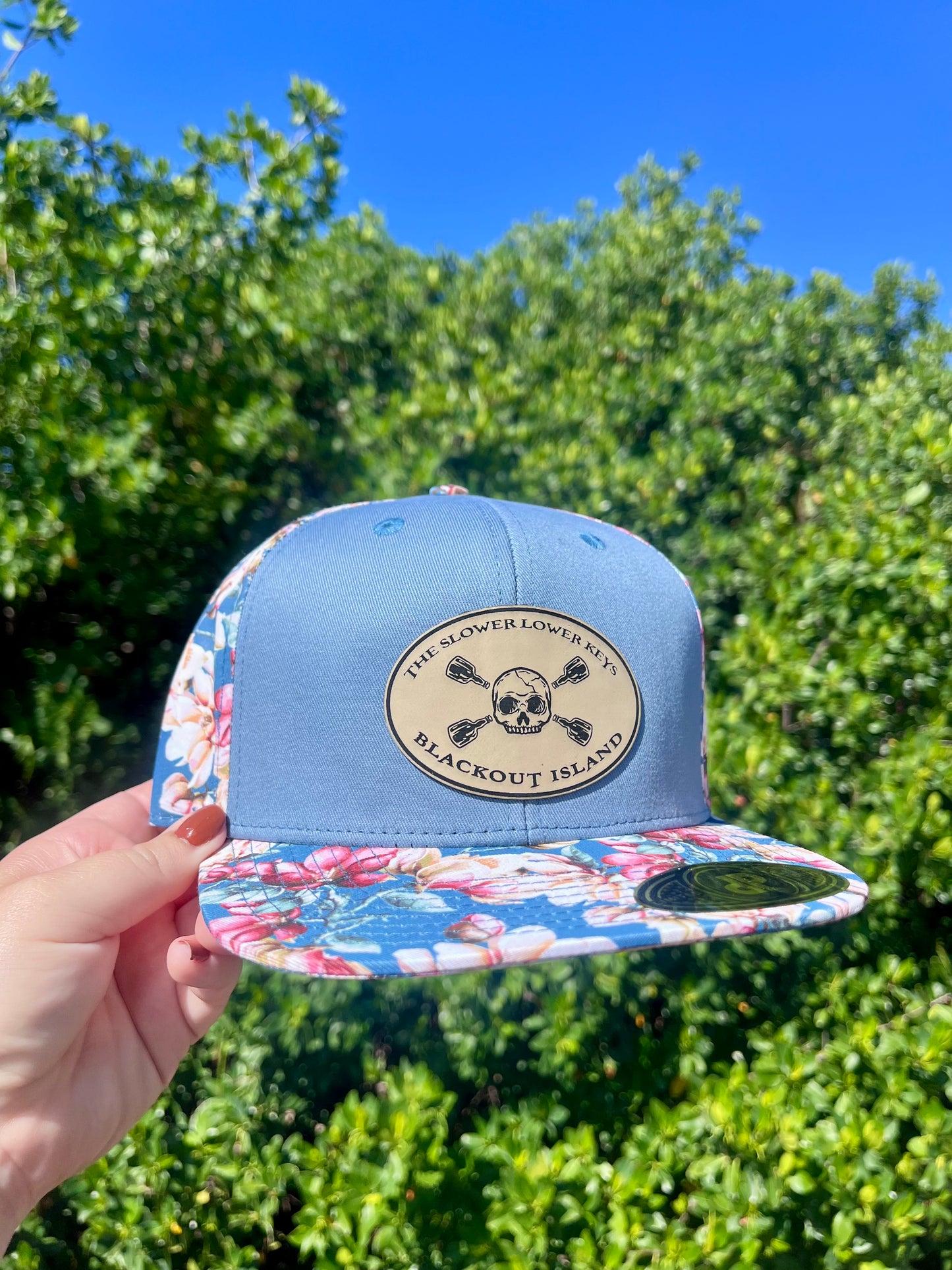 Slower Lower Keys Blackout Island Floral Print SnapBack Flat Brim Hat