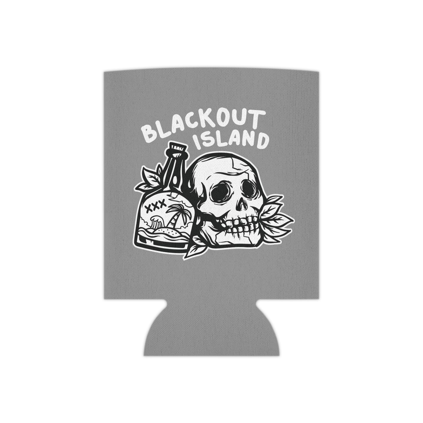 Blackout Island Skull and Bottle Logo Grey Drinking Can Cooler Koozie