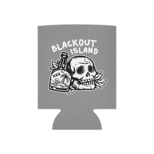 Blackout Island Skull and Bottle Logo Grey Drinking Can Cooler Koozie