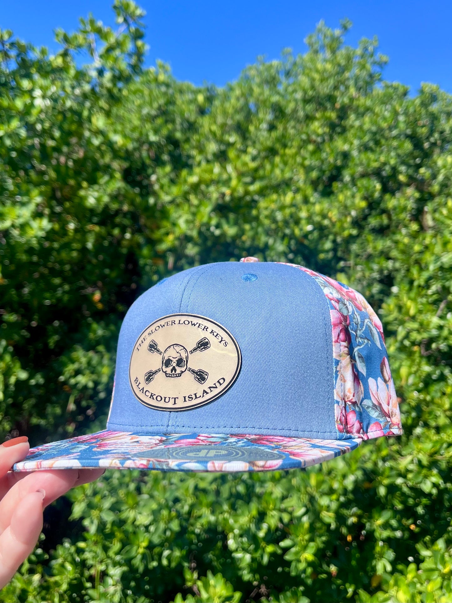 Slower Lower Keys Blackout Island Floral Print SnapBack Flat Brim Hat