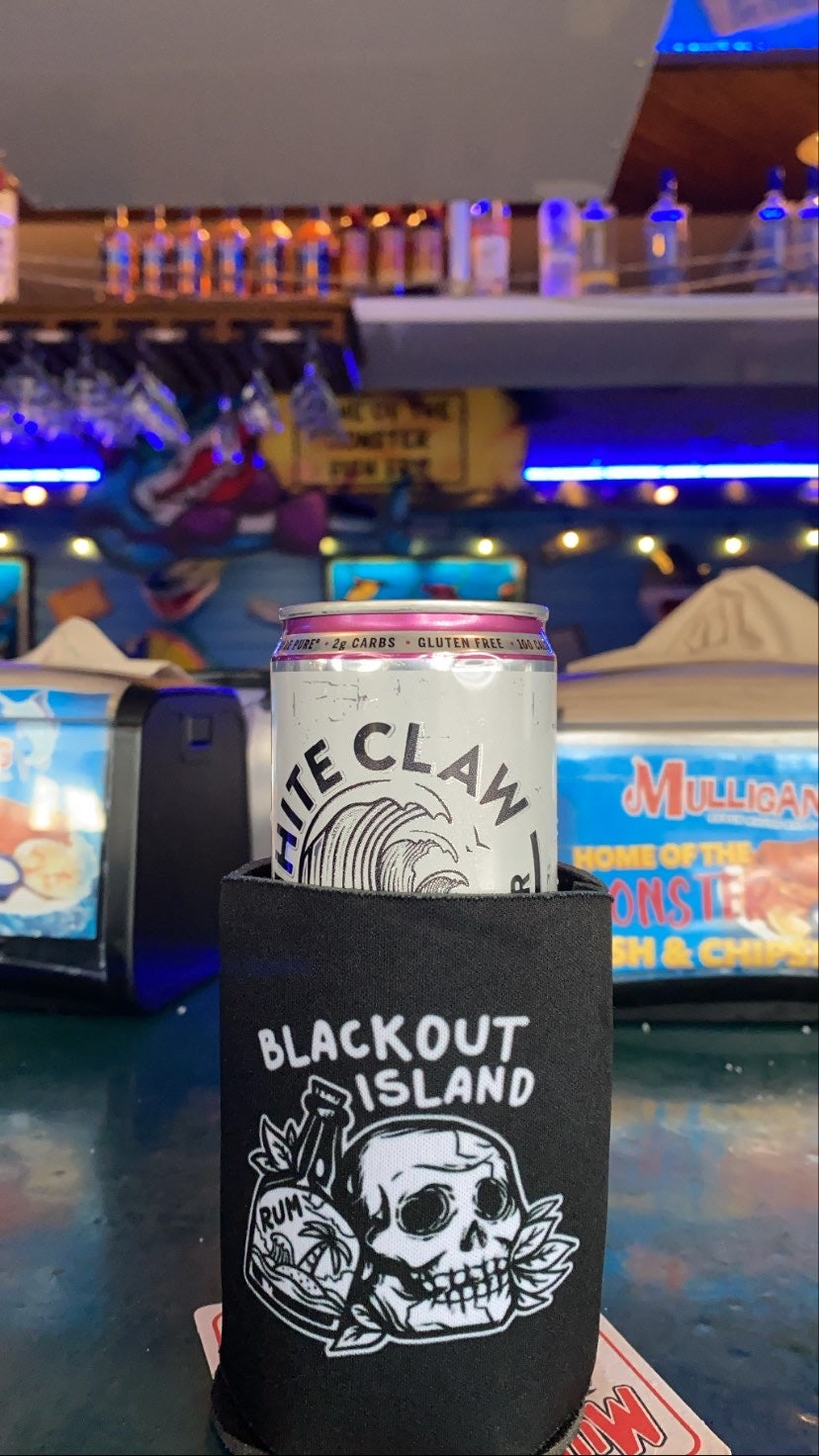 Blackout Island Skull and Bottle Logo BlackDrinking Can Cooler Koozie