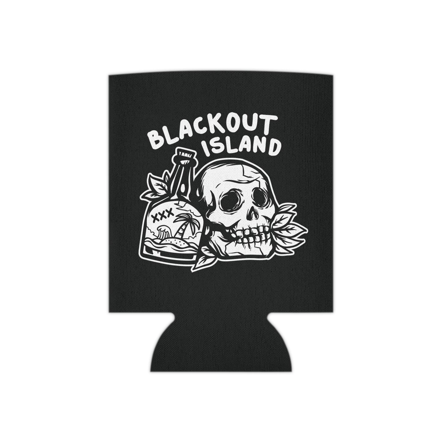 Blackout Island Skull and Bottle Logo BlackDrinking Can Cooler Koozie