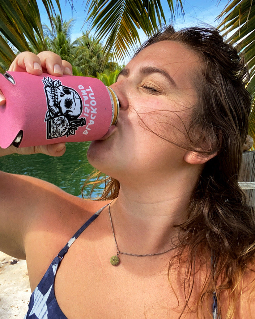 Blackout Island Logo Pink Drinking Can Cooler Koozie